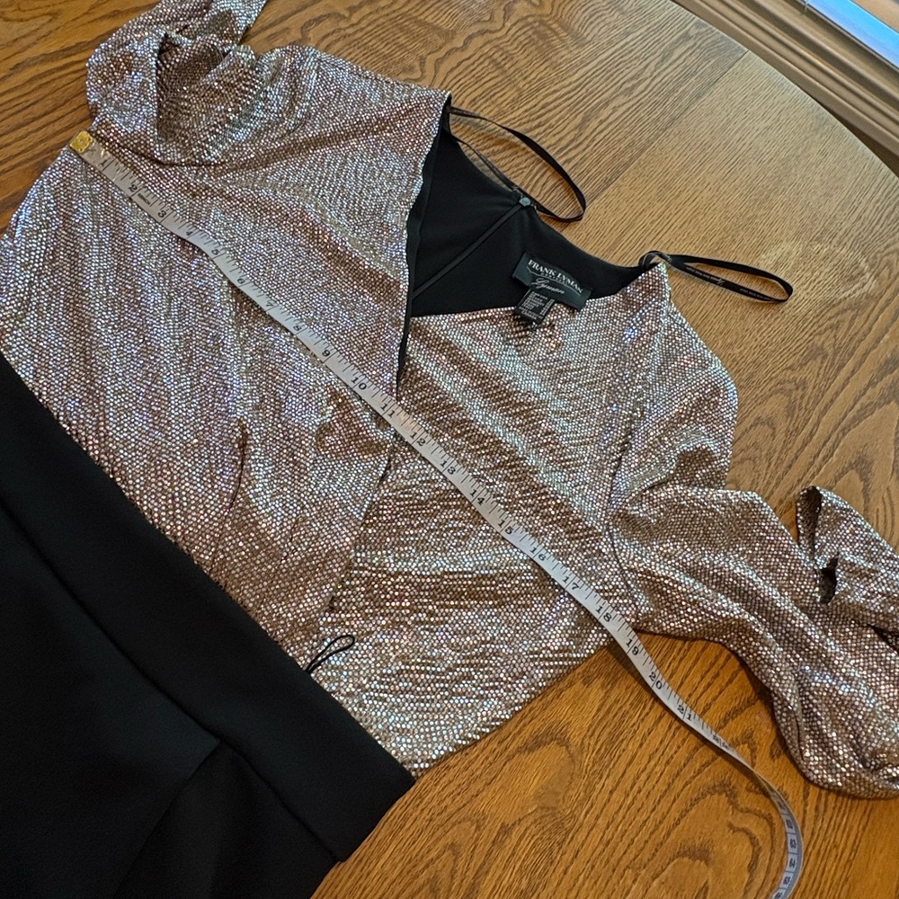Frank Lyman Evening Gown Maxi Dress Gold Sparkle Top Black Skirt Size 10 VGUC - Picture 6 of 12